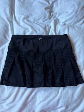 Black Pleated Mesh Skater Skirt with Wide Waistband